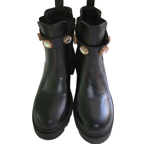 Sugar Favorite Rhinestone Embellished Black Faux Leather Chelsea Boots Size 8M - Picture 5 of 10